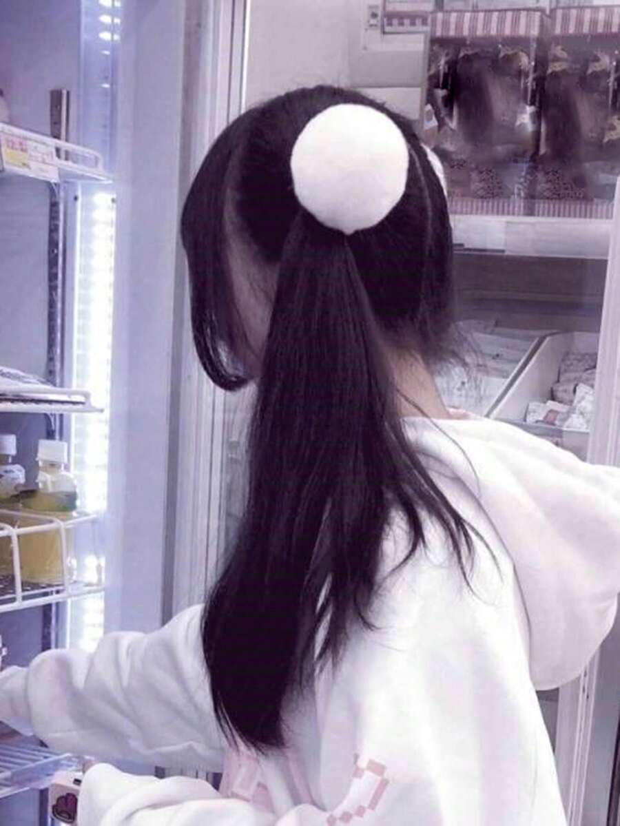 2pcs Cute & Sweet Versatile Fluffy Pom Pom Double Ponytail Hair Scrunchies ,Makeup ,Ponytail Holders ,Hair Elastics ,Hair Rubber Bands ,Hair Rope