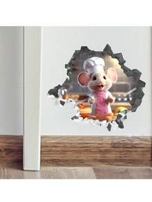 1 Piece 3D Cartoon Kitchen Mouse Chef Sticker Children's Room Decoration Mouse Hole Switch Sticker - Multicolor - View 3