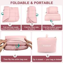 Bolso de tote esponjoso para mujeres, bolso de tote acolchado para viaje que cabe una computadora portátil de 15.6 pulgadas, bolso de nailon para trabajo para enfermeras, estudiantes universitarias, profesores (color rosa)