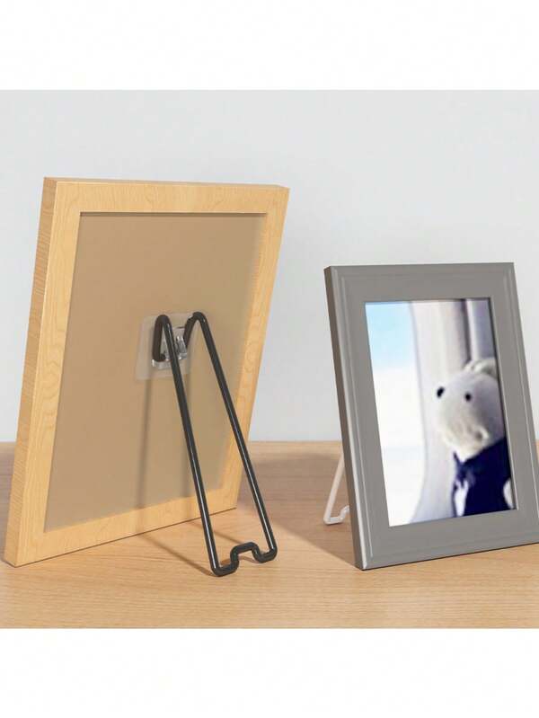2 piezas Soportes de marco de fotos de acero inoxidable, autoadhesivos ajustables de 5.9-10.2 pulgadas, estilo bohemio negro, estructura metálica duradera, adecuados para obras de arte, fotos, decoración del hogar y exposiciones, diseño minimalista, estructura resistente
