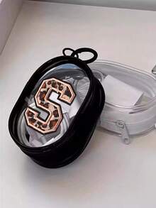 黑色便携迷你透明拉链收纳袋,内含1条豹纹字母刺绣毛巾、1个字母刺绣钥匙扣,这款小巧的多功能收纳袋可收纳耳机、耳塞、充电器、USB数据线、珠宝、硬币和旅行配件,防水防尘,适合日常使用、学校、办公室、旅行和户外活动,轻巧可爱,是送给女孩、女士和青少年的理想礼物和日常携带用品。 - 黑色 - 查看 8