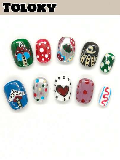 10pcs Handmade Press On Nails Short Nails Oval Nails Tips Red Ladybug Cartoon Hand-Painted With 3pcs Nail Art Tools Nail Glue Nail Supplies Fake Nails For Women And Girls To Party Travel Daily School Loving Heart Black Pink Blue Green White Color Blocking Press On Nails Halloween Polka Dot Nails Press On Nails Nail Supplies Nails Press On Nail Charms Press On Nails Short Fake Nails Nail Accessories Nail Art