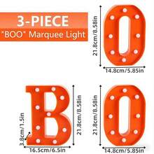 3 szt. dekoracyjnych świateł na Halloween, światełka w kształcie BOO, lampki LED z literami "BOO" na imprezę halloweenową, pomarańczowe lampki LED BOO na stół kuchenny, tło na drzwi na imprezę halloweenową, cukierek albo psikus, dekoracja do fotografii wewnątrz i na zewnątrz, dekoracje na Halloween, upominki na imprezę - Pomarańczowe dekoracyjne światła na Halloween - Zobacz 4