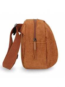 Bolso bandolera de mujer de pana estilo retro Harajuku, bolso de hombro casual estilo japonés, cierre con cremallera, unicolor, forro de poliéster, lavable - negro, blanco, verde, rosa, marrón, camello