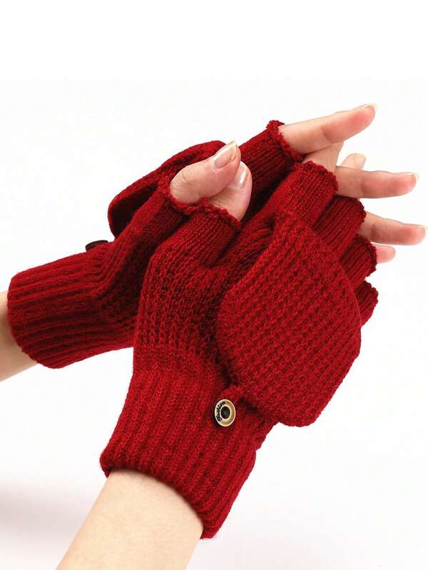 1 par de guantes de invierno para mujeres y hombres | Guantes convertibles sin dedos para clima frío, guantes de punto cálidos para mujeres