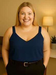 Women's Plus Size Blouse Wide Strap Tank Top Basic Crepe V1 Collar Tank Top Various Colors - 藏蓝色 - 查看 4