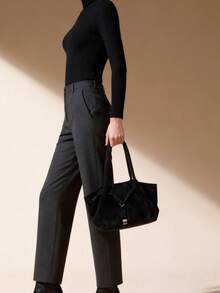 Dedoo 1个FEISTURE仿麂皮手提包，大容量纯色成熟优雅女士托特包，复古风格工作包，适合女孩、女性、大学生、上班族 - 黑色 - 查看 6