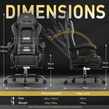 HLDIRECT Gaming Chair With Pocket Spring Cushion, Video Game Chair, Gaming Computer Chair, Ergonomic Chairs For Adults With Headrest And Lumbar Support, Swivel PU Leather Office Chair, Black & Grey - 黑灰色 - 查看 3