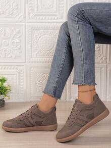 1 Pair Breathable Lace-Up Casual Sneakers, Versatile Running Shoes, Fashion Unisex Trainers Suitable For Spring, Summer, Autumn - Brown - View 3