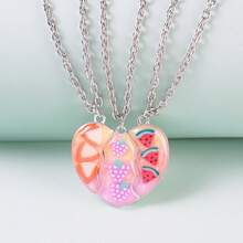 3 件套水果最佳朋友吊坠项链适合校园爱好者锁骨链 BFF 最佳朋友机器吊坠项链流行几何可调节双链情侣项链珠宝礼物 - 均碼 - 查看 9