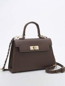 新款女士亮面鳄鱼纹手提包，容量大，时尚优雅，配高档围巾，可作为单肩包使用，黑色 - 咖啡 - 查看 2