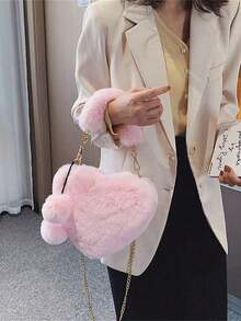 Furry Purse For Girls Heart Shaped Fluffy Handbag For Women Soft Small Shoulder Bag Clutch Purse With Metal Chain Strap, Perfect Best Funny Novelty & Gag Gifts, New Autumn And Winter Women Bag, Best Fall Purse, Perfect Valentine's Day Gift For Her, Best Valentine's Gift Choice Ever Valentines, Heart Purse, Perfectly Match With Valentine Day Dress, Perfectly Matching With Fall Outfits Women, New Arrival Fur Bag For Women - 粉色 - 查看 5