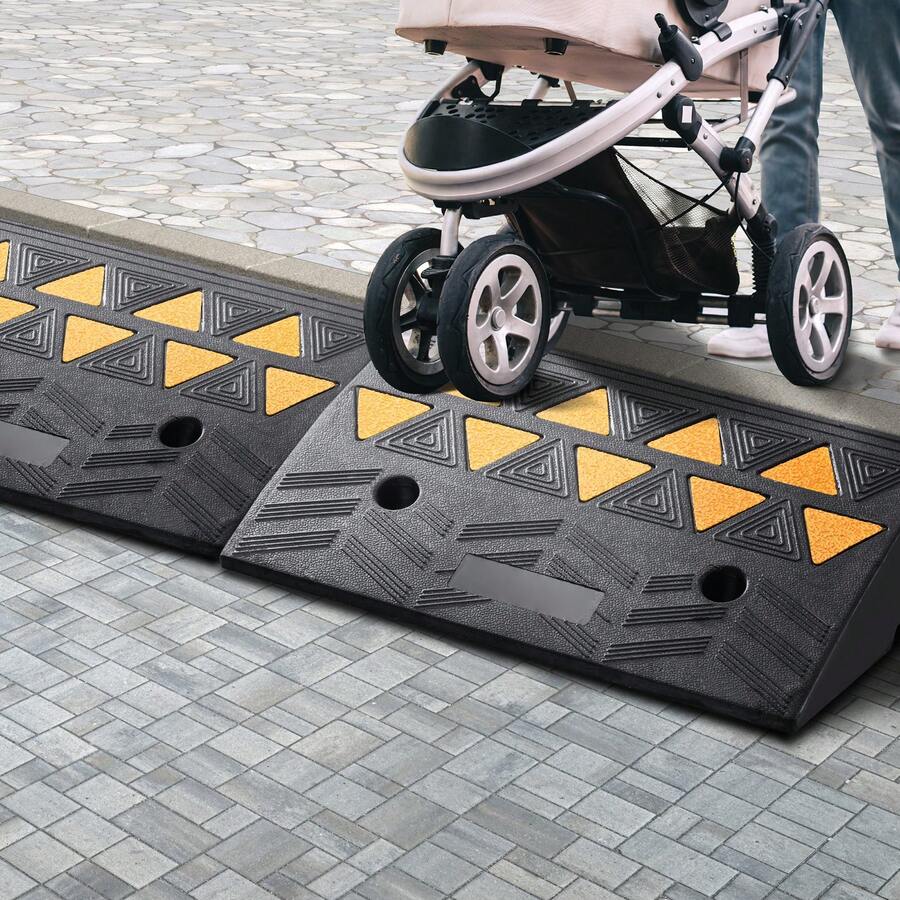 Rubber Curb Ramps, 2 Pack, 6 Inch Lift Height, Heavy Duty, 33069 Lbs/15 T Capacity, Threshold Ramps, Driveway Ramps With Stable Grid Structure For Cars, Wheelchairs, Bicycles, Motorcycles - 6 Pulgadas - View 1