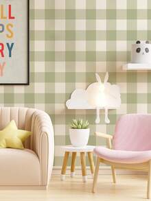 1/2片装粉绿格子图案墙贴，防水可移除，适用于儿童房、卧室、客厅及其他家居装饰 - 彩色 - 查看 3