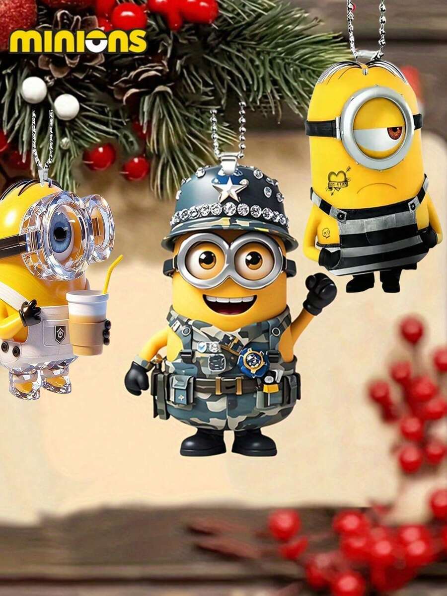 Minions 1pc/3pcs Minions 2D Acrylic Pendant, Cute Cartoon Keychain, Creative Pendant Decoration, Christmas Tree Ornaments, Bag Pendant, Party Gift, Festival Gift