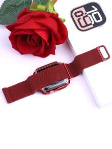 兼容 表带和表壳：时尚、柔软、透气、可调节。采用圆形编织不锈钢磁吸表带和二合一防摔防刮钢化玻璃 PC 表壳。兼容 Series Ultra、11/10/9/8/7/6/5/4/SE 以及 40/41/42/44/45/46/49 毫米表带和表壳。米兰式表带和简约表壳，佩戴舒适。 - 紅色 - 查看 5