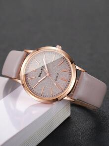 1 pieza Reloj de pulsera de mujer de moda minimalista con esfera mate y cuarzo clásico, elegante y con estilo (solo el reloj, sin caja) - Gris - Ver 4