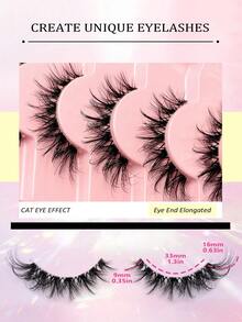 Asiteo 7对装动漫猫眼假睫毛 - 自然浓密卡通风格，透明睫毛梗，新手友好，完美适用于派对和日常妆容