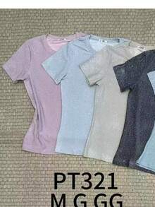 Short Sleeve Lurex Blouse With Shine - Silver - View 2