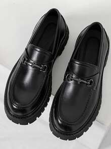 男鞋，厚底青少年时尚运动鞋，一脚蹬乐福鞋，英伦风格鞋，商务休闲工作日常步行鞋，男士鞋类正式/商务正式婚礼配饰 - 黑色 - 查看 13