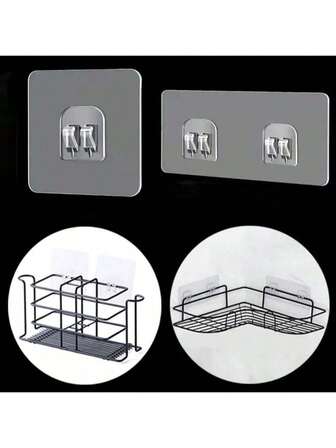 Transparent Hanging Shelf Hook, Wall Storage Rack Fixing Patch, Self Adhesive Snap Hook For Storage Basket Fixing, Utility Sticker Accessories For Bedroom Bathroom Kitchen Living Room, Pieces Of Transparent Hanging Bracket Hooks, Wall Mounted Plastic Hooks, Bathroom Traceless Claw Hooks, Multifunctional Transparent Double Claw Hooks,