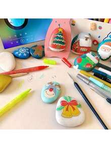 10pcs Flat Painting Stones, Painted Pebbles, Drawing Stones, Crafts Flat Pebbles, Decorative Stones Natural Stones, White Smooth Large Pebbles, Yard And Garden Decor - Outdoor And Garden Supplies 1.18-3.15 Inches - Multicolor - View 4