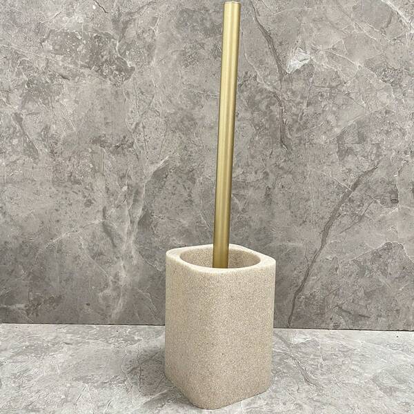Fast And Easy To Use Natural Beige Sandstone & Whtie Marble Like Stone Square Sandstone Square Toilet Brush Holder