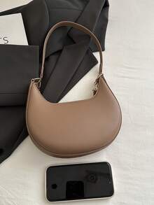 1pc PU Solid Color Zipper Crescent Underarm Bag, Fashionable Retro Shoulder Bag, Suitable For Office Ladies, Versatile Use - Khaki - View 8