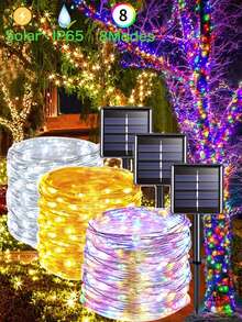 1pc, LED Solar Outdoor String Lights, Copper Wire Fairy Garland Lights, 8 Modes Solar Power Garden Smart Light For Party Wedding Lawn Patio Pathway Tree Ramadan Halloween New Year Christmas Decorations