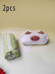 2Pcs Cute Cat Pattern Pen Bag Large Capacity Multifunctional With Zipper Pencil Case Stationery For School For Student School Supplies