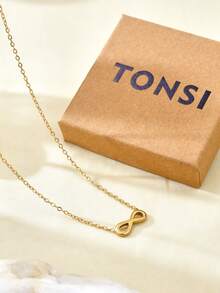 TONSI 1 件优雅简约 8 字形不锈钢 18K 镀金项链，简约百搭吊坠项链适合日常佩戴、约会、送给朋友、家人、生日的礼物