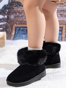 1 Pair Girls' Winter New Soft Bottom Fashion Versatile Outdoor Anti-Slip Warm Snow Boots - Black - View 3