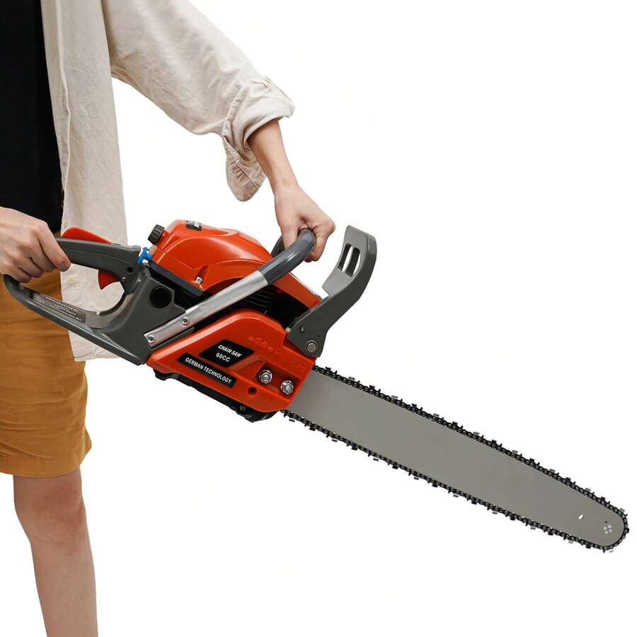 22In 2-Stroke Gas-Powered Chainsaw 60CC Chainsaw With Single Cylinder & Air-Cooled Engine, 2.8KW/10000rpm Powerful Chain Saws Set For Cutting Wood Or Pruning Branches - Orange - View 1