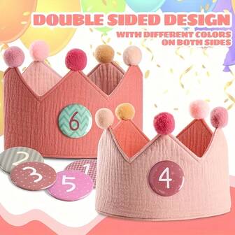 可重复使用的编织皇冠，带有0-9数字纽扣，薄布材质，生日皇冠，生日装饰，派对帽，适合生日、万圣节、圣诞节等各种活动和派对。