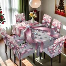 1/4/5/6/7/36 pièces Ensemble de housses de chaise/housses avec nœud double couche et motif de cristal à gland pour Noël, convient pour la maison, le restaurant, l'hôtel, idéal pour la décoration quotidienne moderne. La nappe s'adapte à une table de salle à manger carrée, la housse de chaise élastique est lavable.