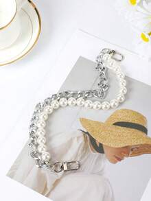 1 pieza Correa de cadena de perla grande de moda, adecuada para accesorio de bolso - Plateado - Ver 5