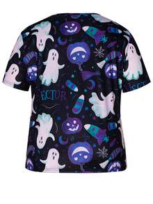 大码女式春夏万圣节鬼与南瓜印花V领秋季短袖护士制服上衣女式带口袋