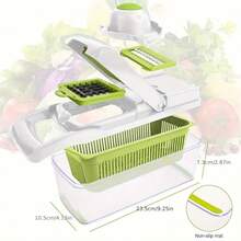 [Vegetable Slicer] 16-In-1 Vegetable Chopper, Professional Onion Chopper, Multi-Functional Food Chopper, Kitchen Vegetable Slicer And Dicer, Vegetable Chopper With 8 Blades, Carrot Chopper With Container Father Gift - White and Green - View 3