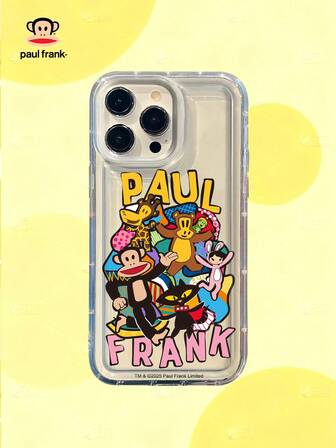  Funda de teléfono con airbag transparente con licencia oficial de Paul Frank, funda protectora de Body completo con cara de mono anti-caídas, nueva compatible con iPhone 13/14/15/16/17 Pro Max
