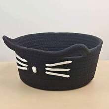 1 pieza Cesta de almacenamiento de escritorio de cuerda de algodón con diseño de gato de dibujos animados, cesta de almacenamiento de juguetes y decoración del hogar estilo Ins, cesta de almacenamiento de cosméticos para dormitorio, adecuada para almacenamiento de regalos para niños, almacenamiento de juguetes y snacks para mascotas, adecuada para decoración de regalos navideños