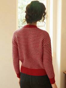 Knit Mix 女士条纹针织衫，适合秋冬季节，休闲撞色长袖上衣，完美适用于春季、圣诞节、新年、情人节等各种场合，展现优雅复古风情，是返校季和秋季时尚度假的理想之选。 - 紅色 - 查看 2