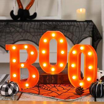 3pcs Halloween Decorative Lights, BOO Shaped Halloween Lights, LED Letter Lights "BOO" For Halloween Party Decor, Orange BOO LED Lights For Home Kitchen Tabletop Party Decor, Halloween Party Backdrop Door Decor, Trick Or Treat, Indoor Outdoor Photography Decor, Halloween Decoration, Party Favors