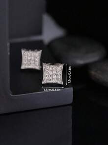 2 件嘻哈冰晶男士方形铜镶嵌锆石耳环防过敏时尚耳环适合送礼