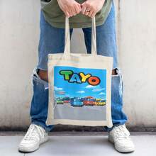 Tayo The Little Bus Aesthetic Canvas Tote Bag, No Zipper, No Pockets Inside, Concert Related Reusable Totes Bag - 白色 - 查看 2
