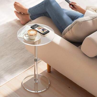 Round Acrylic Transparent Table - Modern Small Space Side Table, Suitable For Living Room, Bedroom, Office, Outdoor, Easy To Install, Multi-Purpose