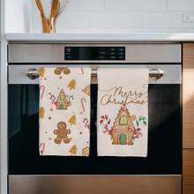 MEMNUN 2pcs Christmas Gingerbread Man, Gingerbread House, Candy Cane, Christmas Tree, Snowflake, Merry Christmas Text Printed Kitchen Towels, Dish Towels, Hand Towels, Dish Cloths, 15.75*23.62in(40*60cm), Super Soft Absorbent Microfiber, Modern, Christmas Decor, Home Decor, Kitchen Decor, Cooking, Baking, Tea Towels, Cleaning Supplies, Suitable For Restaurant, Kitchen, Christmas Holiday Decoration And Gifts, All Season