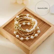 5pcs Women's Bohemian Golden Beaded Bracelet Set - Faux & Cross Charm Layered Jewelry, Stretchable Dainty Stackable Bracelets With Golden-Tone Beads & Cross Charms, Casual Attire & Valentine's Day Gifts For Teens & S, Year-Round 5Pcs Bracelet Set Gold Accessories Women - Vàng (Kiểu 1) - Xem 4