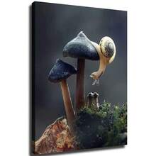 1PC Framed Plant Photography Print: Snail On Mushroom Poster, Canvas Painting, Wall Art, Home Decor, Gift, Suitable For Bedroom, Living Room, Dining Room, Classroom, Bathroom, Study, Apartment, Dormitory, Kitchen, Office, Cafe, Hotel, Bar, Studio, Dressing Room, Hallway, Gallery - Aesthetic Wall Decor For Any Room - 彩色 - 查看 10
