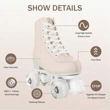 Milky Way Women's Roller Skates With Light-Up Wheels, Men's, Adult, Beginner Outdoor Quad Roller Skates, Classic Double Row Roller Skates - Thịt hồng - Xem 7