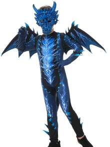 Dragon Costume For Kids Boys Girls With Mask Wings And Tail Red Or Blue Lightning Fire Dragon Jumpsuit Halloween Cosplay Outfit Mythical Creature Dress Up For Trick Or Treat Party - Blue - View 7